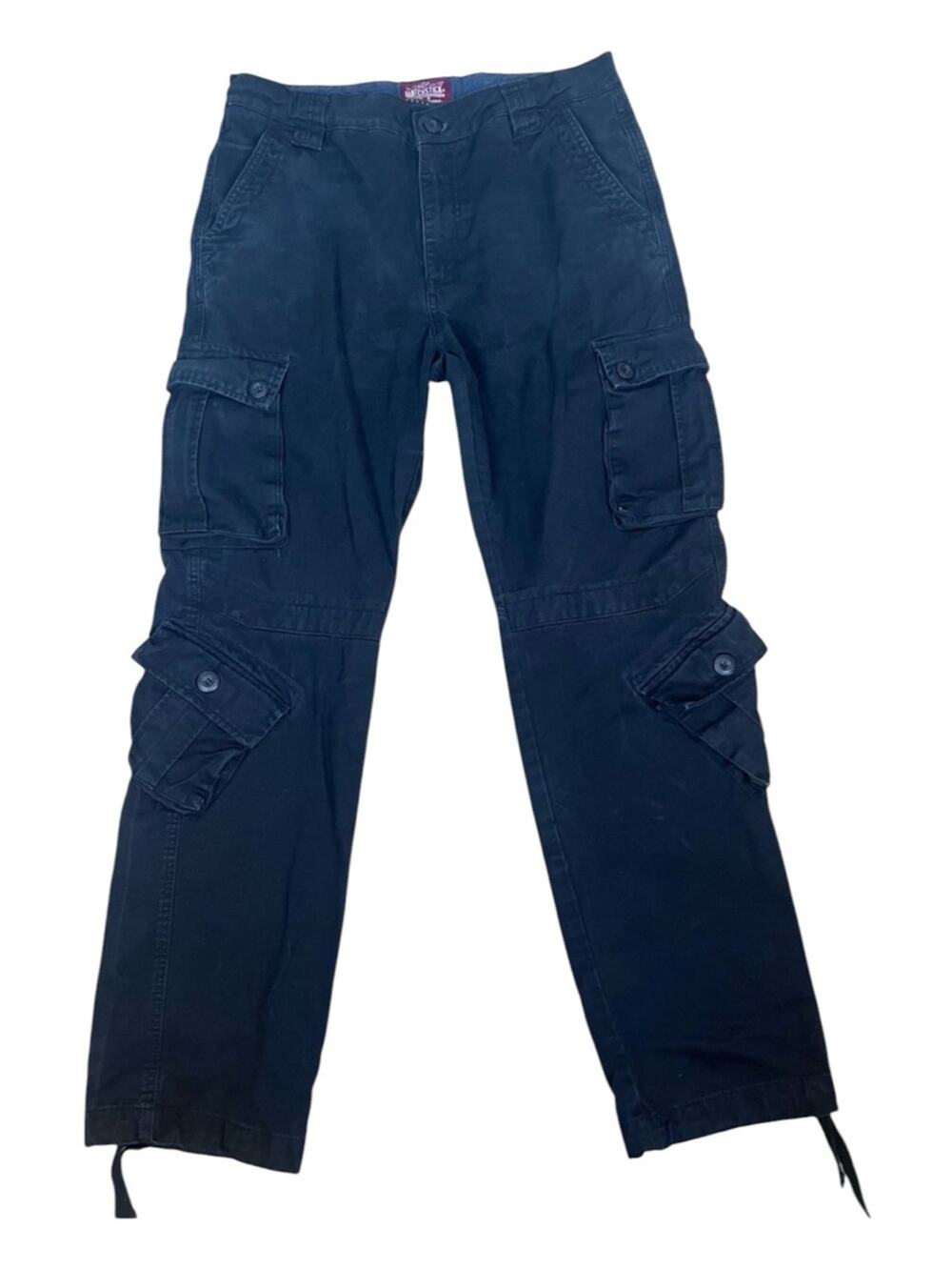 Matchstick Black Cargo Pants Paratrooper Mens 36 Y2K Tactical Utility 8 Pocket